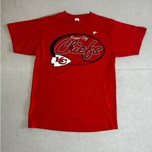 90s Vintage Kansas City Chiefs Script Oval Red T Shirt Size L